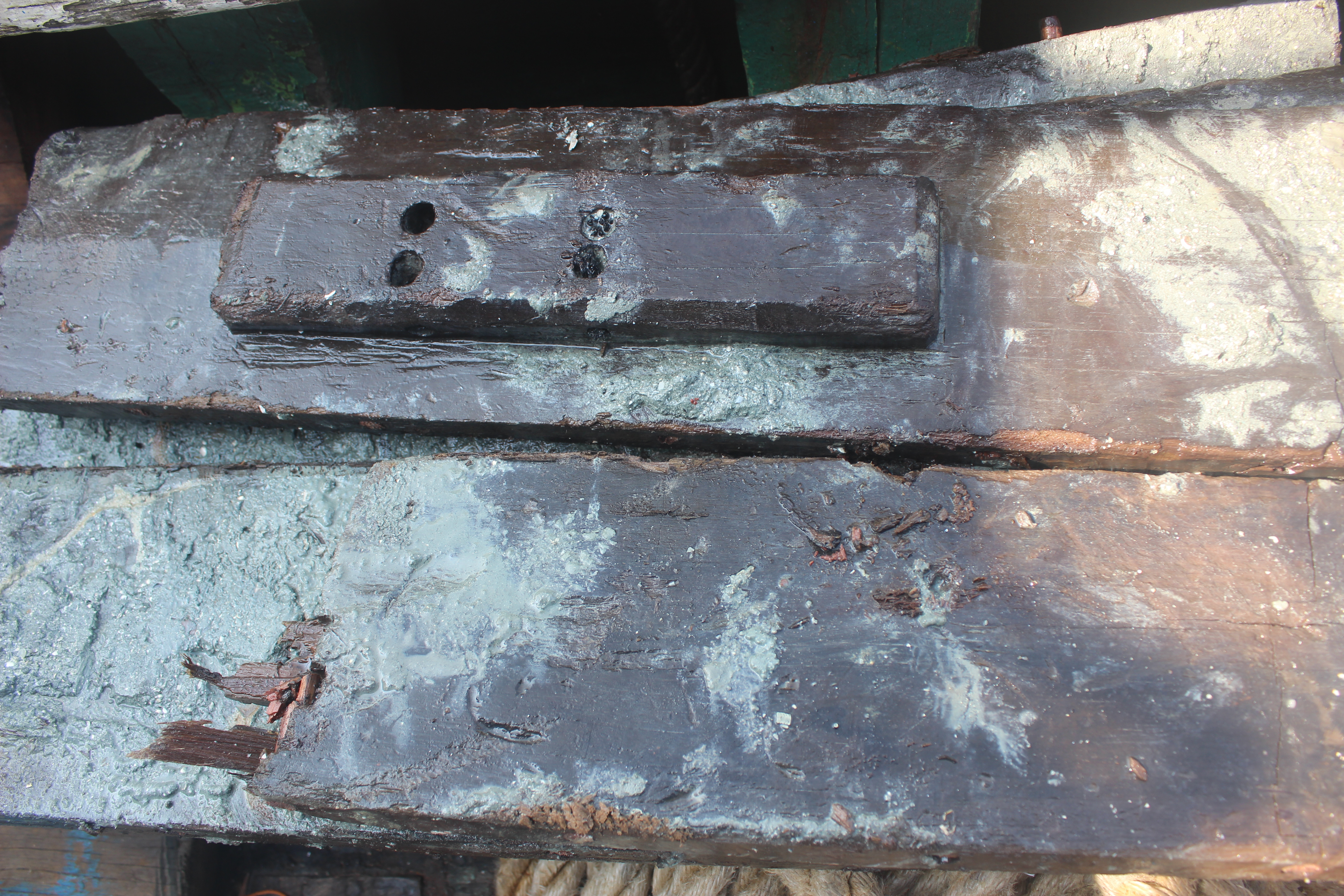 A number of hull planks with carved lugs were recovered for documentation.