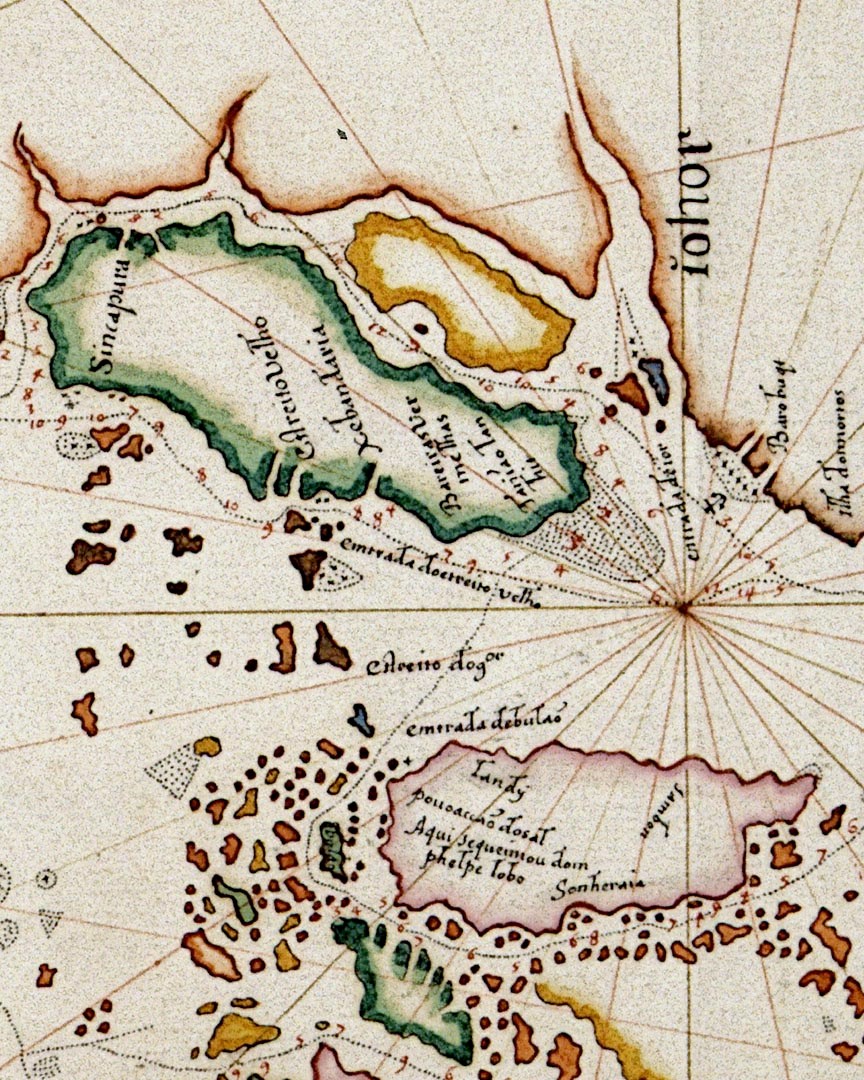 coloured manuscript map showing the southern Malay peninsula